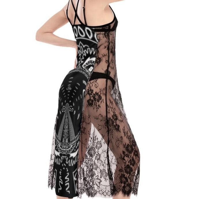 Superhero Society Black Shield Women's Lace Cami Cross Back Dress