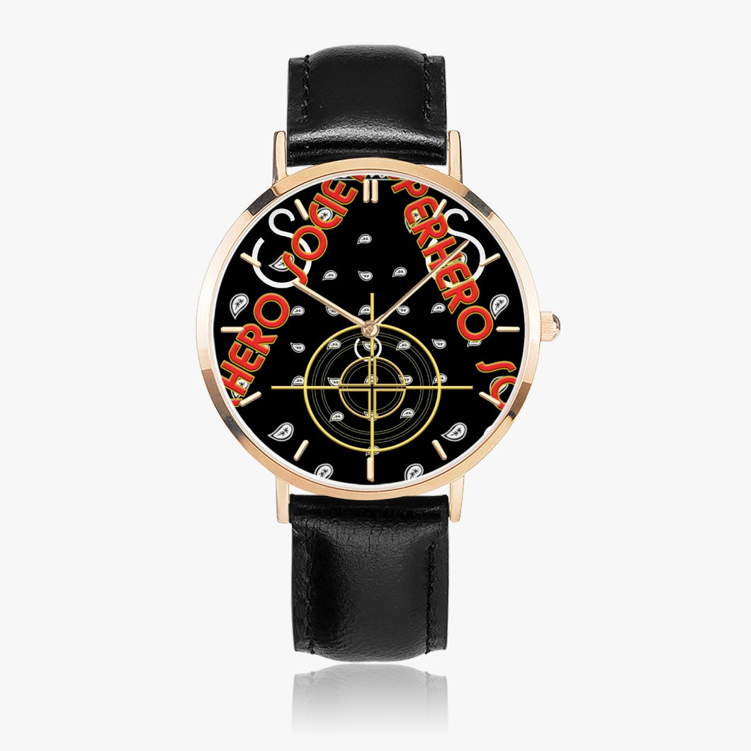 Superhero Society Ultra-Thin Leather Strap Quartz Watch (Rose Gold With Indicators)