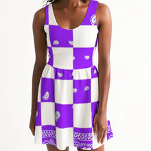 Load image into Gallery viewer, Superhero Society Purple Diamond Scoop Neck Skater Dress
