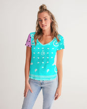 Load image into Gallery viewer, Superhero Society Neon Blue Women&#39;s V-Neck Tee
