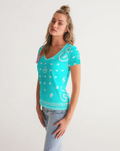 Load image into Gallery viewer, Superhero Society Neon Blue Women&#39;s V-Neck Tee
