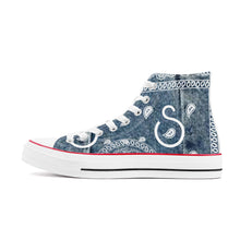 Load image into Gallery viewer, S Society Billie Jean Light Blue High Top Chucks Sneakers w/ white bottom
