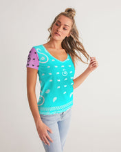 Load image into Gallery viewer, Superhero Society Neon Blue Women&#39;s V-Neck Tee
