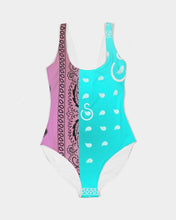 Load image into Gallery viewer, Superhero Society Neon Blue Women&#39;s One-Piece Swimsuit

