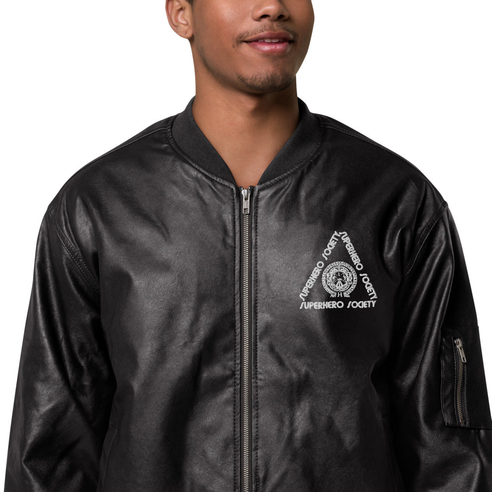 Superhero Society Classic Black Leather Bomber Jacket